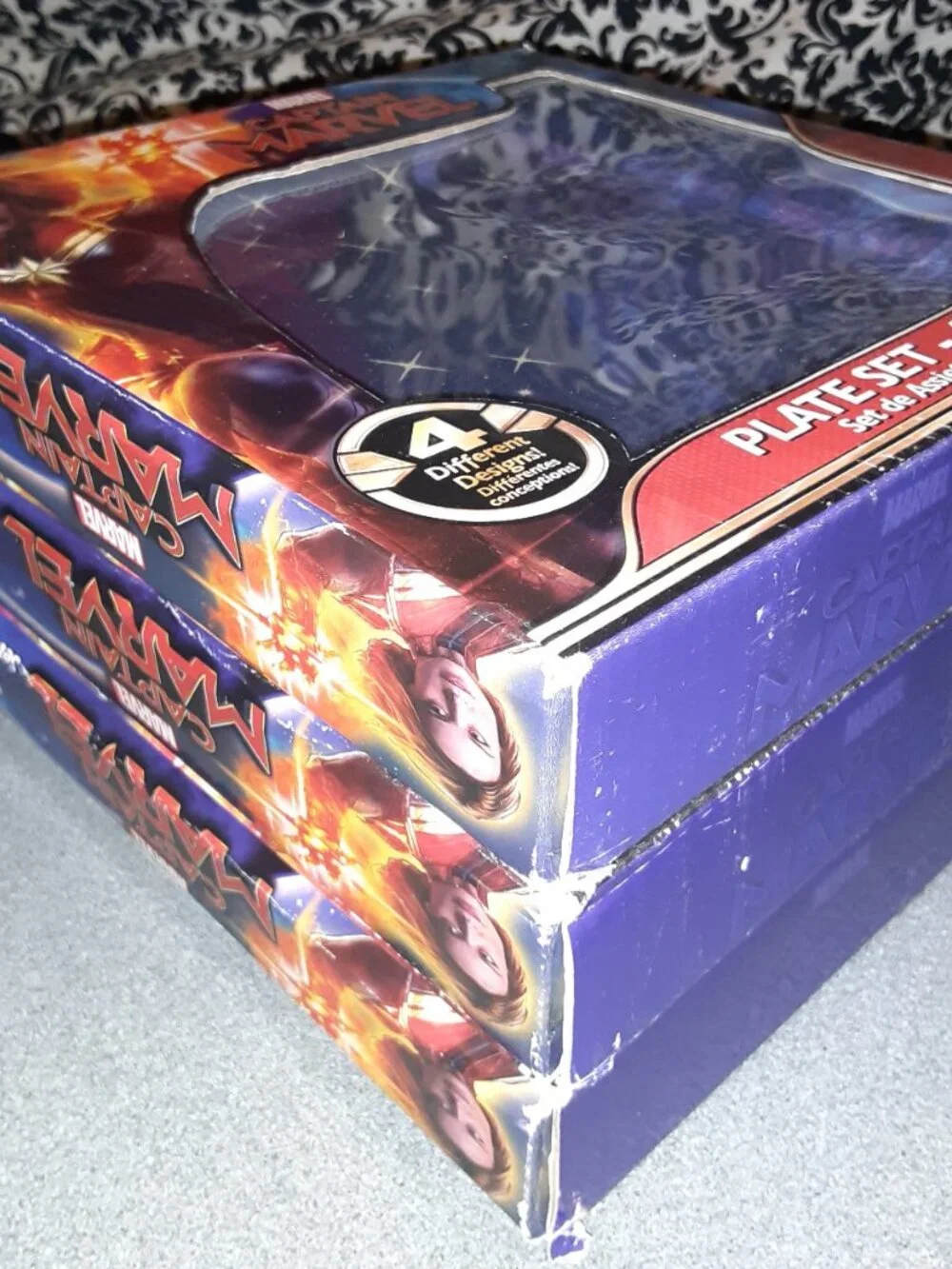 Three (3 ct) Marvel’s Captain Marvel Celestial Goose 4-Piece Melamine Plate Sets